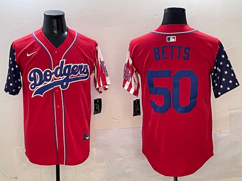 Men Los Angeles Dodgers #50 Betts Red a generation of national flags Joint name 2025 Nike MLB Jersey style 1->los angeles dodgers->MLB Jersey